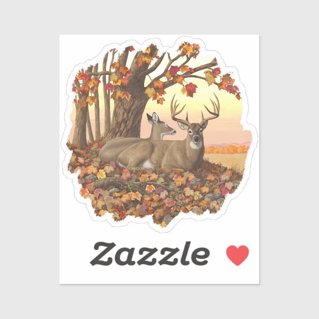 Pegatina Venado de cola blanca en otoño de Nueva Inglaterra (Hoja)