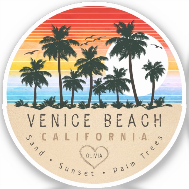 Pegatina Venecia Beach California Retro Palmeras Souvenir (Anverso)