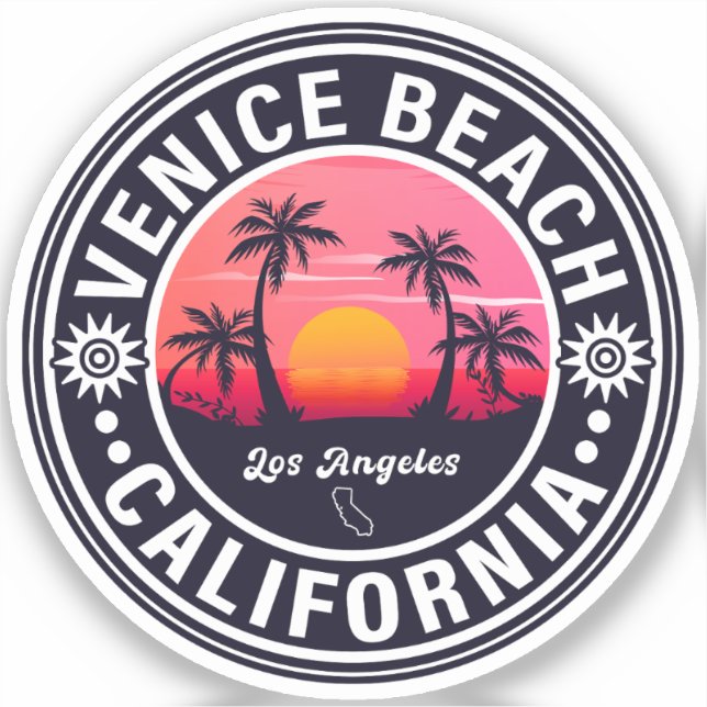 Pegatina Venecia Beach California Retro Sunset Souvenirs 60 (Anverso)