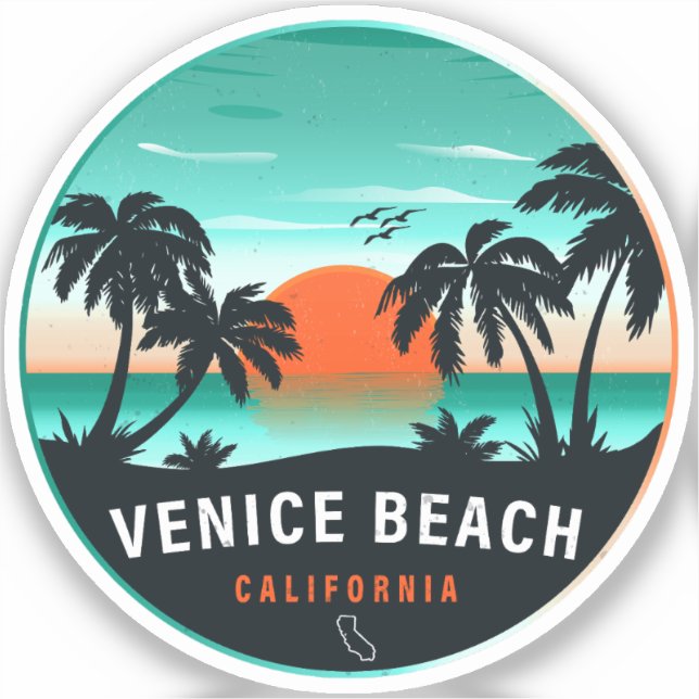 Pegatina Venecia Beach California Retro Sunset Souvenirs 60 (Anverso)