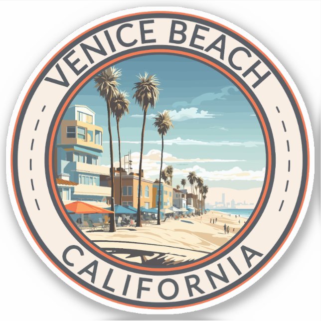 Pegatina Venice Beach California Boardwalk Retro (Anverso)