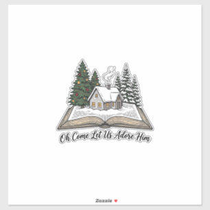 Pegatina Venid Adoremosle Diseño de Libro de Navidad_1