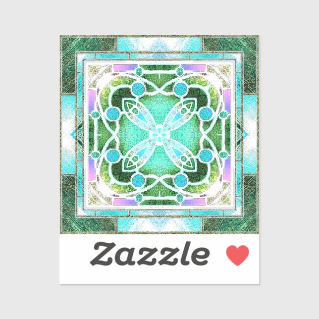 Pegatina Ventana de la Catedral de Vidrio Manchado en Verde (Hoja)