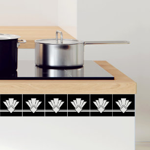 Pegatina Ventilador blanco Art Deco Pell negro y mosaico St