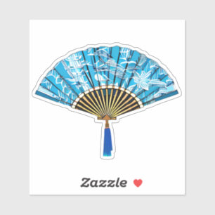 Pegatina Ventilador japonés en azul turquesa y blanco