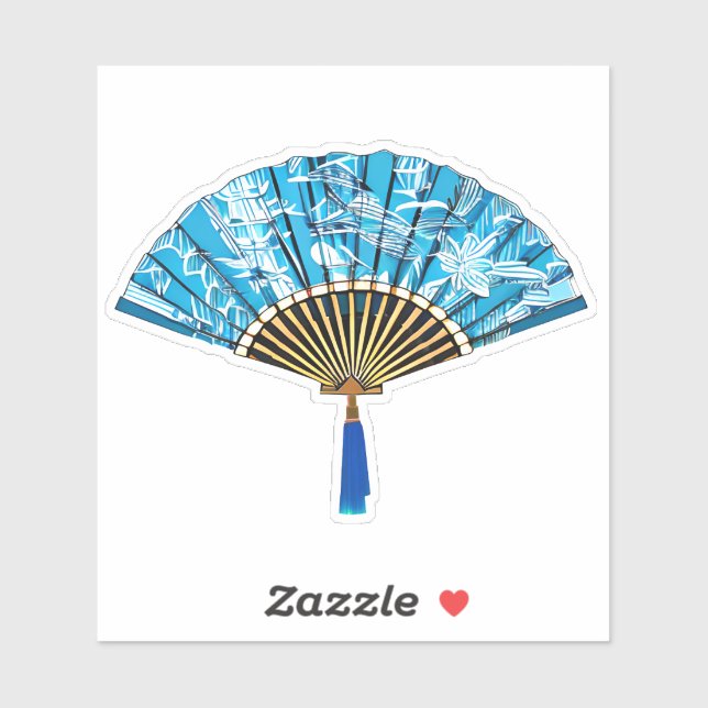 Pegatina Ventilador japonés en azul turquesa y blanco (Hoja)