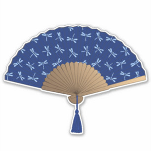 Pegatina Ventilador japonés, patrón de libélula, azul cobal