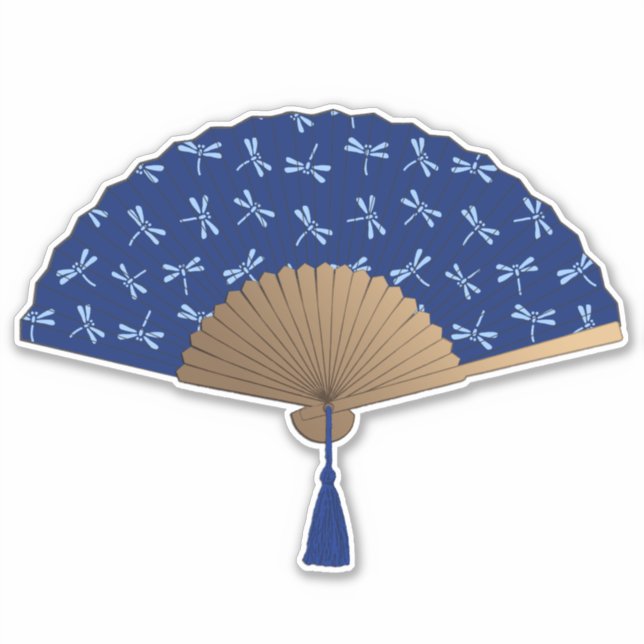 Pegatina Ventilador japonés, patrón de libélula, azul cobal (Anverso)