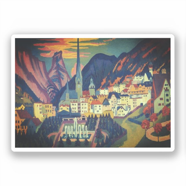 Pegatina Verano en Davos, por E.L. Kirchener (1925) (Anverso)