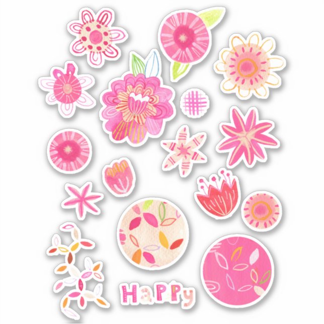 Pegatina Verano modernoFlores acuáticas y flores (Anverso)