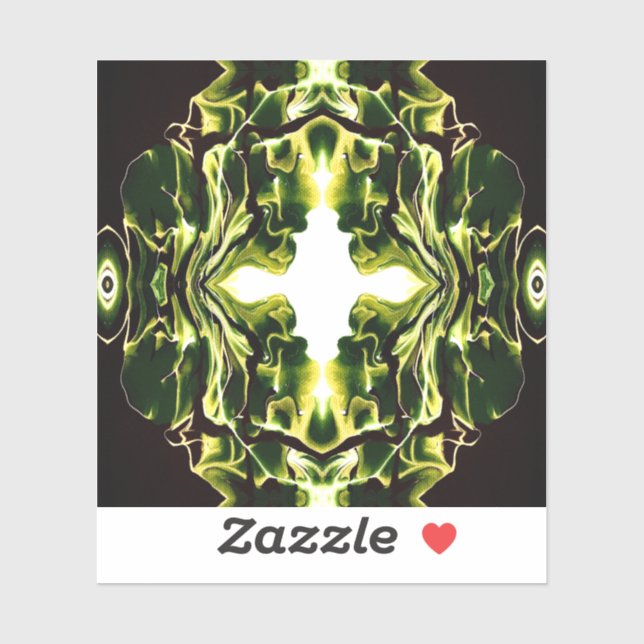 Pegatina Verdant Abstract Green Gold Black White Fluid Art (Hoja)