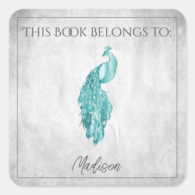 Pegatina verde azulado elegante del Libro Peacock (Anverso)