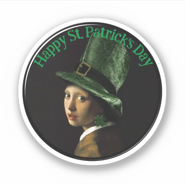 Pegatina Vermeer Pearl Earring Clover St Patrick's Day (Anverso)