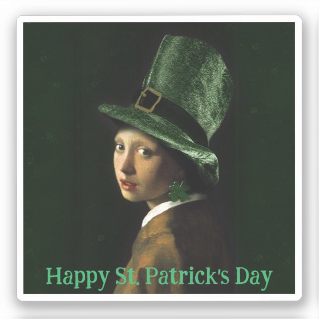 Pegatina Vermeer Pearl Earring Clover St Patrick's Day (Anverso)