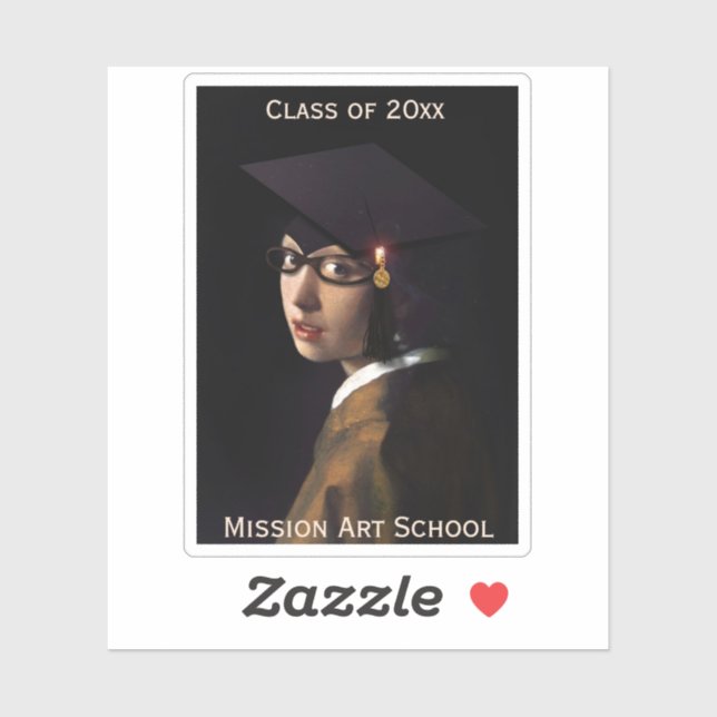 Pegatina Vermeer Pearl Earring Graduation Cap (Hoja)