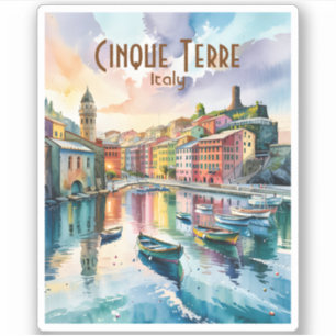 Pegatina Vernazza Cinque Terre Italia Acuarela Colorido