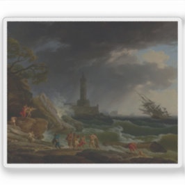 Pegatina Vernet - Una tormenta en una costa mediterránea