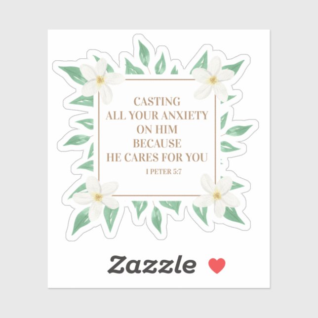 Pegatina Verso de la Biblia Cristiana, su ansiedad sobre él (Hoja)