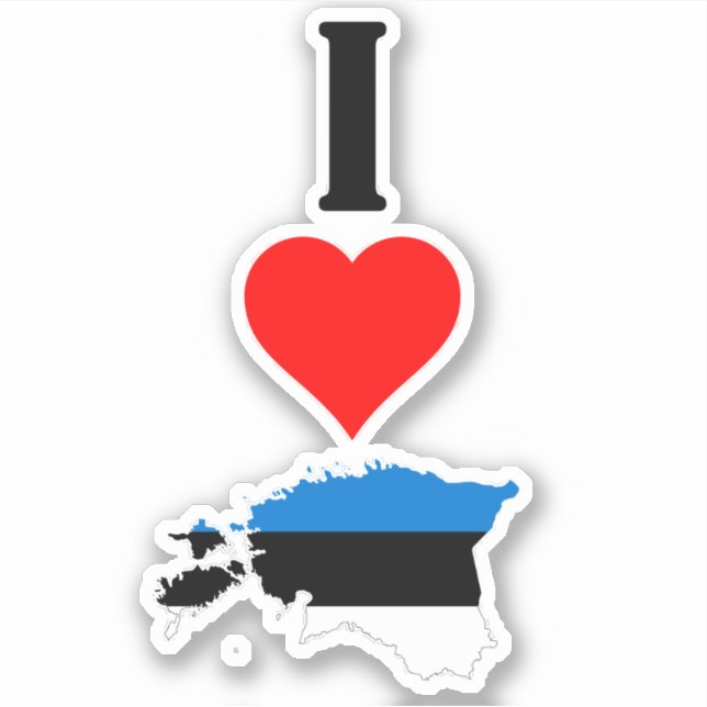 Pegatina Verticalmente amo a Estonia Mapa estonio y bandera (Anverso)