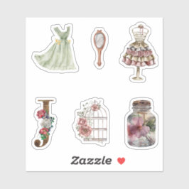 Pegatina Vestido de moda de ilustraciones acuarelas Scrapbo