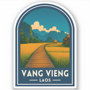 Pegatina Viajando al pasado Vang Vieng Laos Escénico Retro