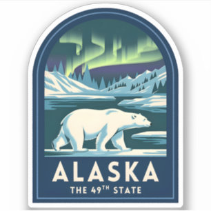 Pegatina Viaje Antiguo Alaska Luces del Norte Oso Polar