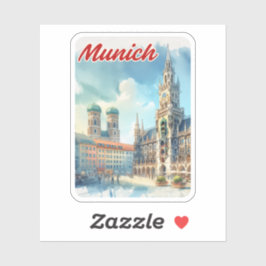 Pegatina Viaje de acuarela de Munich Alemania