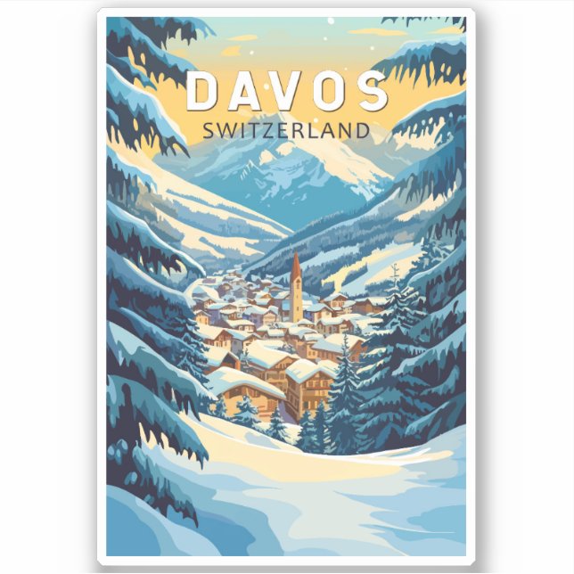 Pegatina Viaje de arte de Davos Suiza (Anverso)