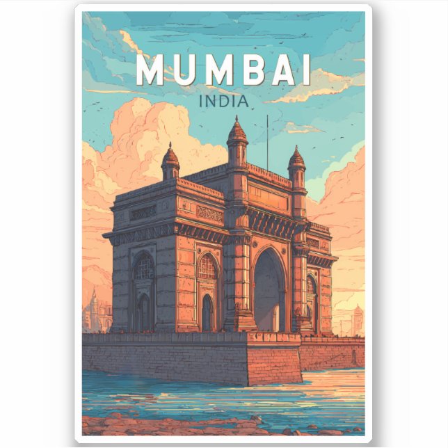 Pegatina Viaje de arte de Ilustracion de la India en Bombay (Anverso)