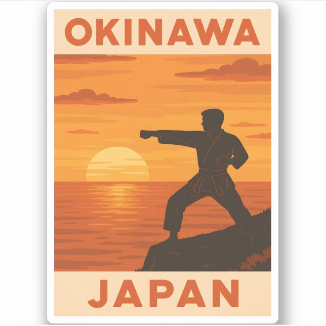 Pegatina Viaje de cosecha Okinawa Japón Karate Retro Sunset (Anverso)