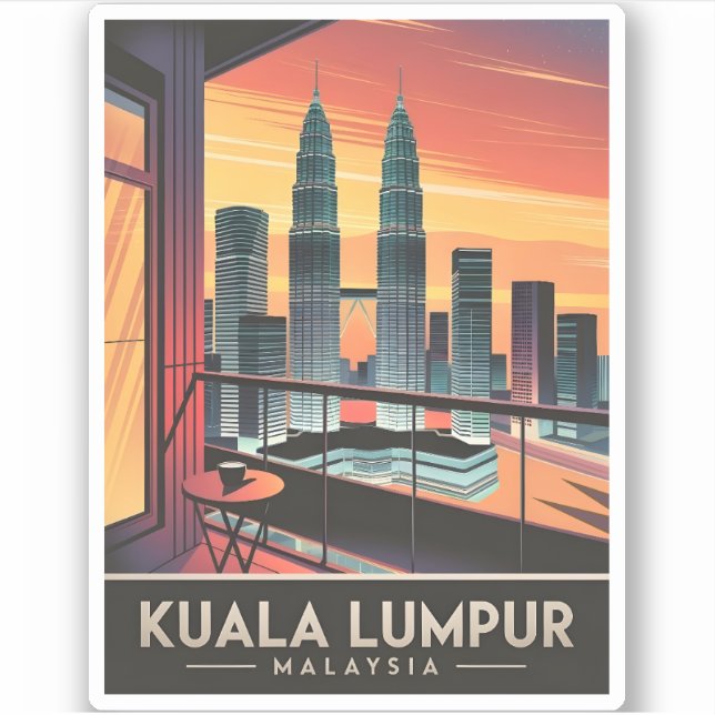 Pegatina Viaje de época Kuala Lumpur Malasia Sunset Retro (Anverso)