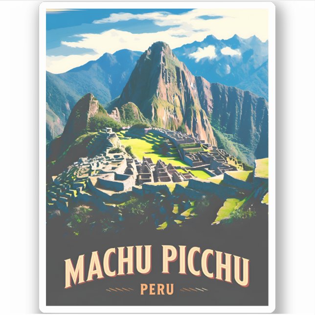 Pegatina Viaje de época Machu Picchu Paisaje retro Perú (Anverso)