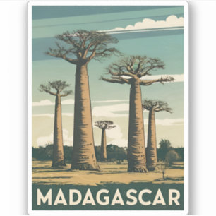 Pegatina Viaje de época Madagascar Baobab Tree Retro Scenic