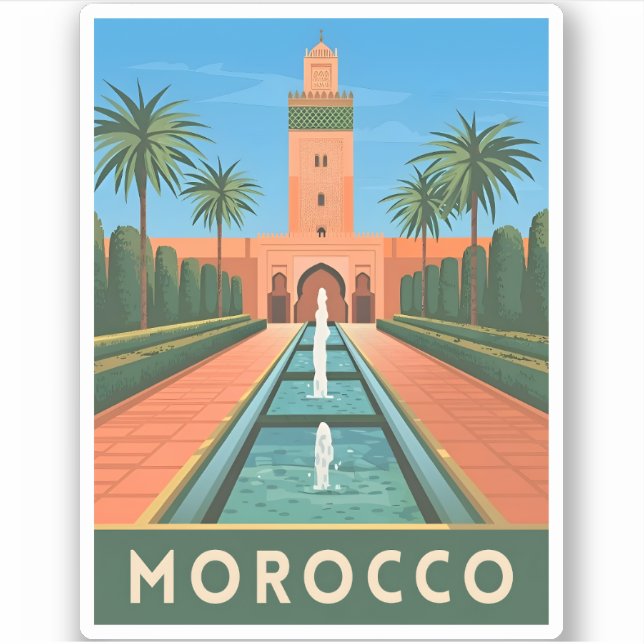 Pegatina Viaje de época Marruecos Gráfico retro África del  (Anverso)