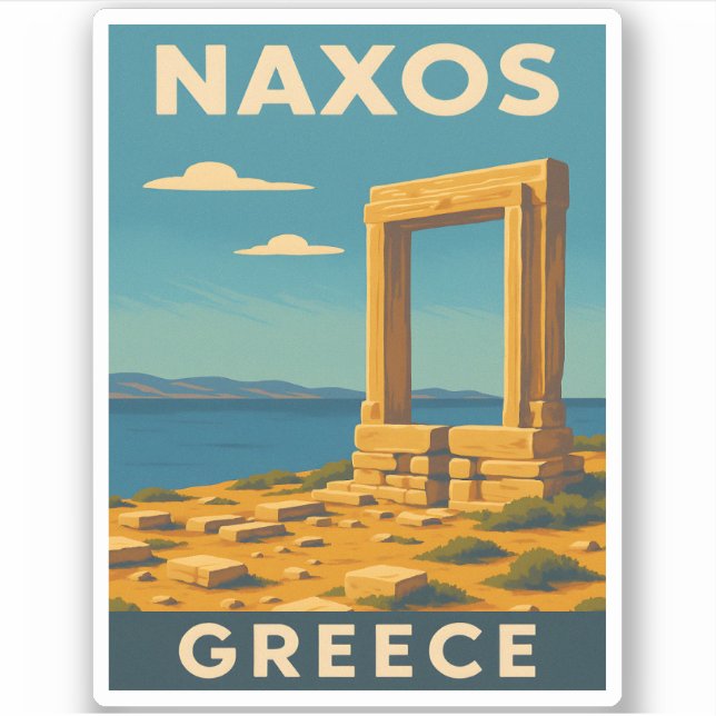 Pegatina Viaje de época Naxos Grecia Costa Retro Escenario (Anverso)