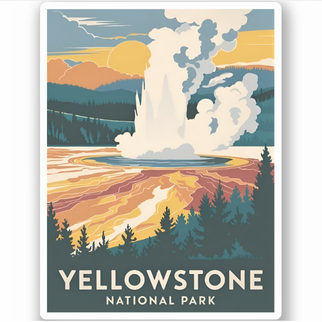 Pegatina Viaje de época Parque Nacional Yellowstone Escenar (Anverso)