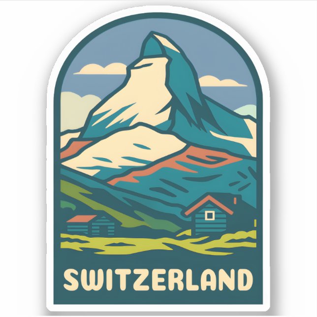 Pegatina Viaje de época retro Suiza Matterhorn (Anverso)