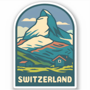 Pegatina Viaje de época retro Suiza Matterhorn