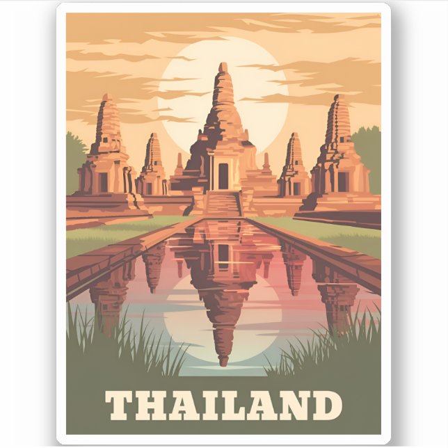 Pegatina Viaje de época Tailandia Templo Budista Templo Sun (Anverso)