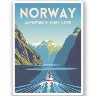 Pegatina Viaje de la Vintage Paisaje de Noruega Fjord Retro