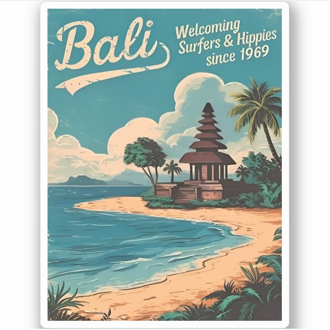 Pegatina Viaje divertido de cosecha Bali Humor retro de Ind (Anverso)