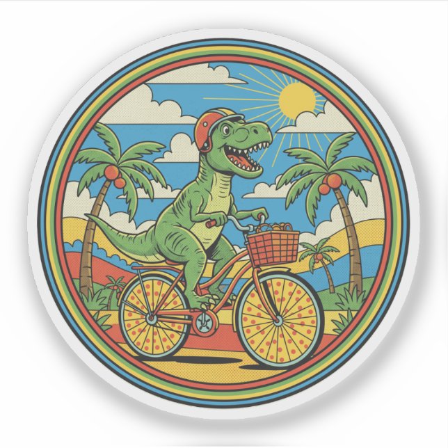 Pegatina Viaje en bicicleta T-Rex Beach - Vacaciones de ver (Anverso)