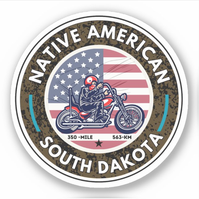 Pegatina Viaje en moto por la carretera nativo americana (Anverso)