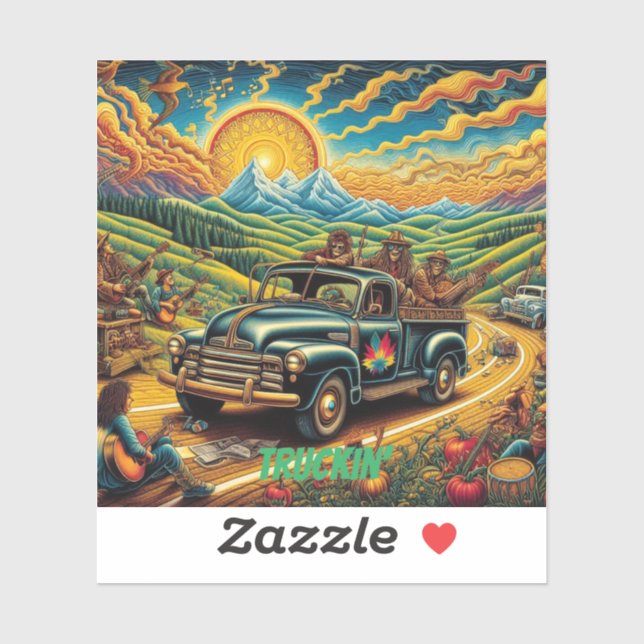 Pegatina Viaje por carretera de arte popular (Hoja)