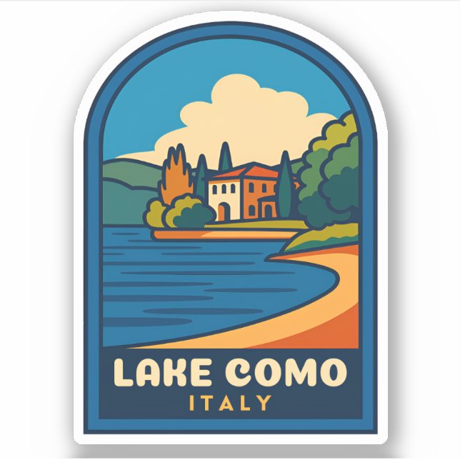 Pegatina Viaje Retro Viaje Lago Como Paisaje Italiano (Anverso)