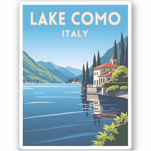 Pegatina Viaje Retro Viaje Lago Como Paisaje Italiano (Anverso)