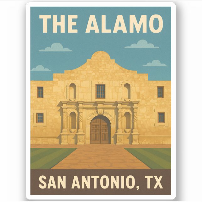 Pegatina Viaje Retro Vintage Alamo San Antonio Texas (Anverso)