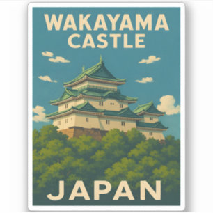 Pegatina Viaje retro vintage Castillo Wakayama Japón