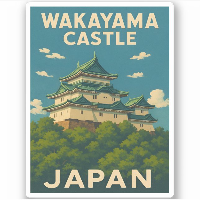 Pegatina Viaje retro vintage Castillo Wakayama Japón (Anverso)