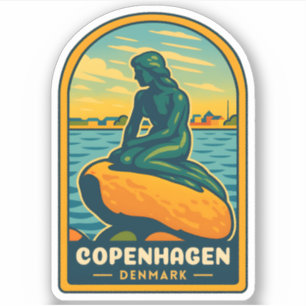 Pegatina Viaje retro vintage Copenhague Mermaid Dinamarca